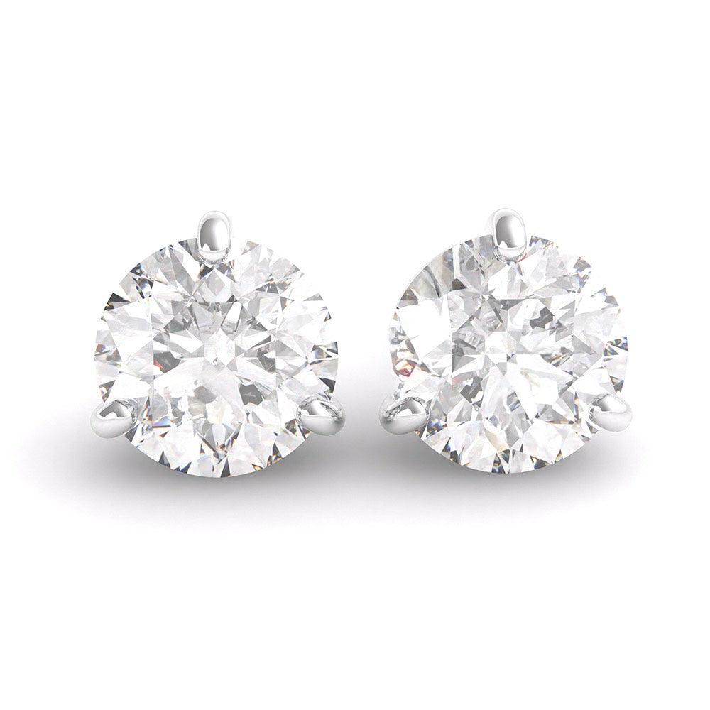 Round Cut Diamond Studs- 3 Prong