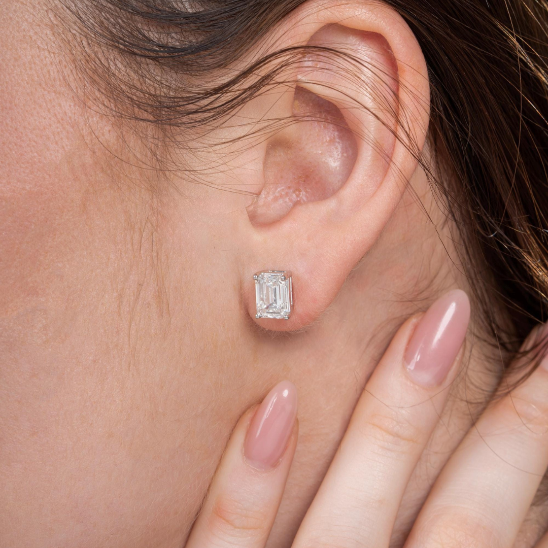 Emerald Cut Diamond Studs